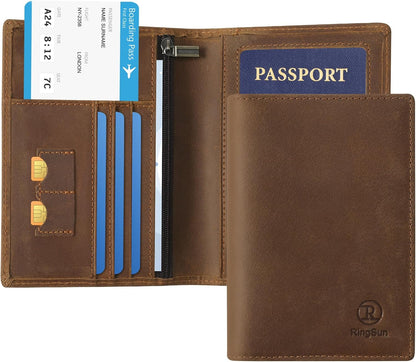 Leather Passport Cover for Men Women, RFID Passport Wallet Case Travel Passport Holder for Family