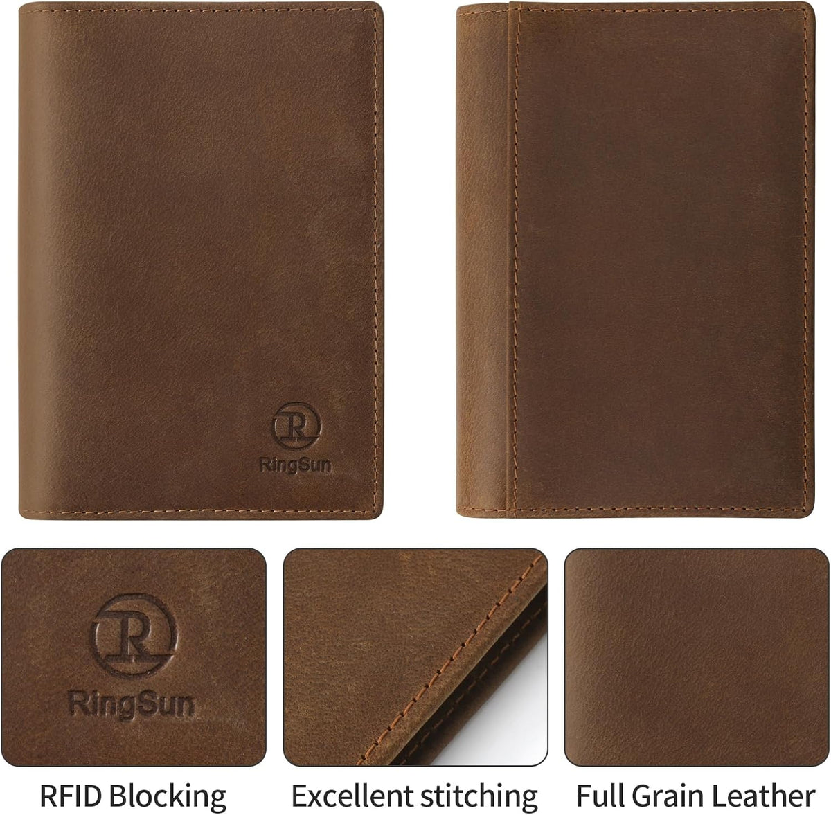Leather Passport Cover for Men Women, RFID Passport Wallet Case Travel Passport Holder for Family