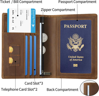 Leather Passport Cover for Men Women, RFID Passport Wallet Case Travel Passport Holder for Family