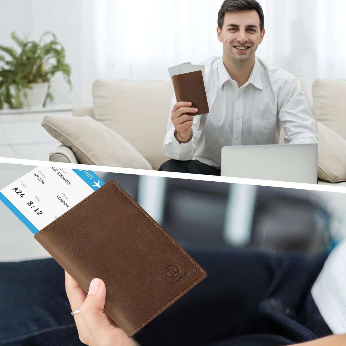 Leather Passport Cover for Men Women, RFID Passport Wallet Case Travel Passport Holder for Family