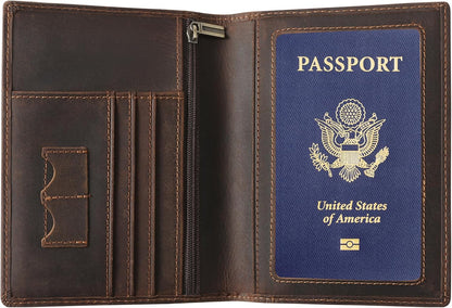 Leather Passport Cover for Men Women, RFID Passport Wallet Case Travel Passport Holder for Family