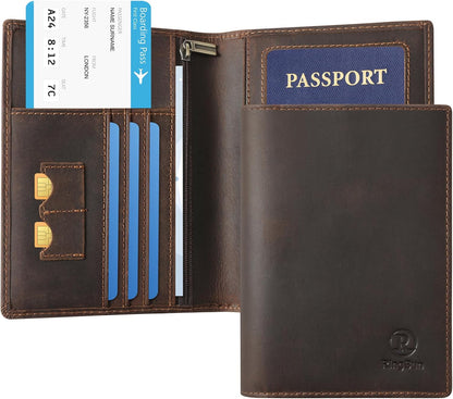 Leather Passport Cover for Men Women, RFID Passport Wallet Case Travel Passport Holder for Family