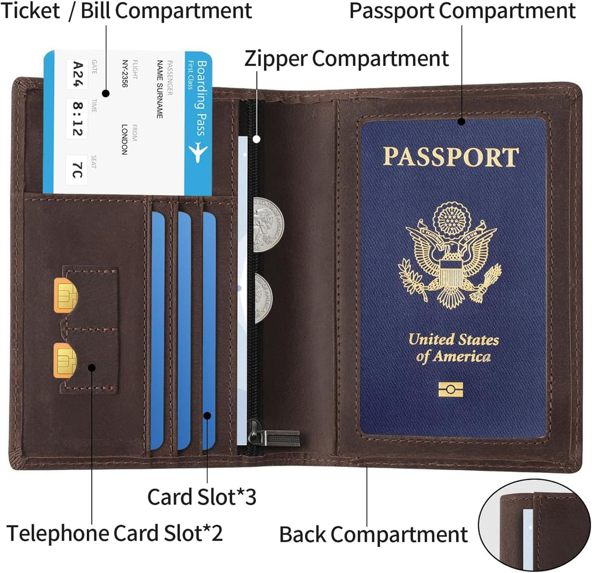 Leather Passport Cover for Men Women, RFID Passport Wallet Case Travel Passport Holder for Family
