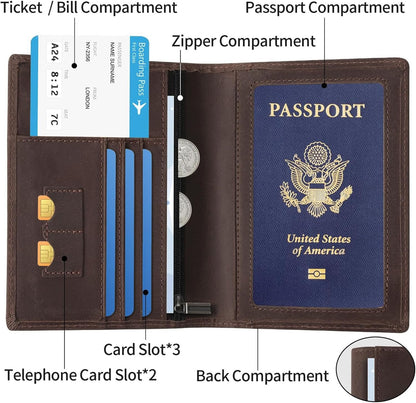 Leather Passport Cover for Men Women, RFID Passport Wallet Case Travel Passport Holder for Family