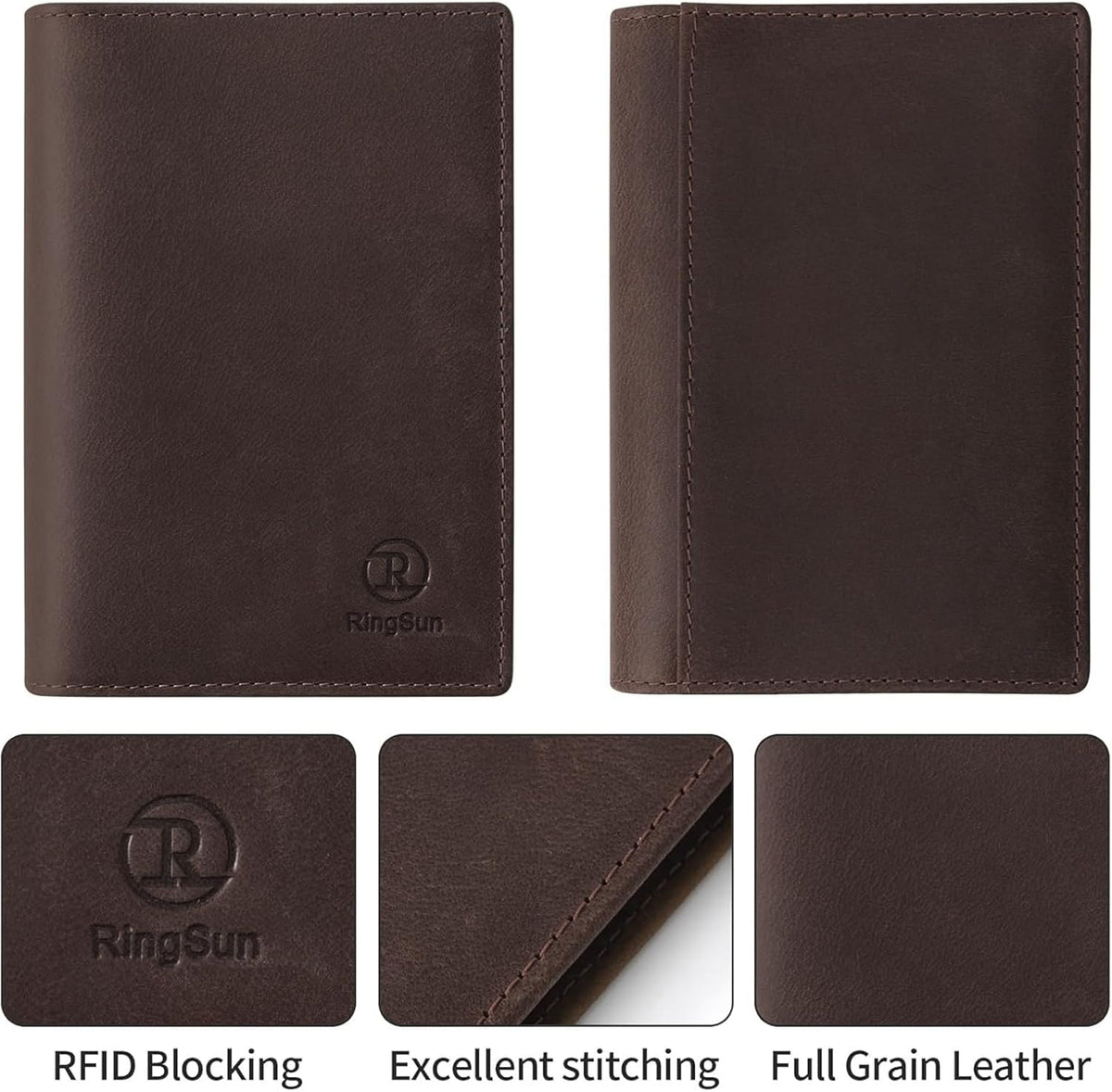 Leather Passport Cover for Men Women, RFID Passport Wallet Case Travel Passport Holder for Family