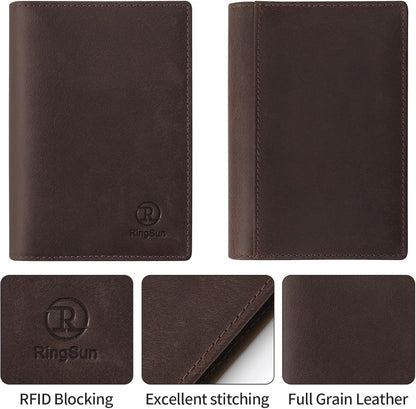 Leather Passport Cover for Men Women, RFID Passport Wallet Case Travel Passport Holder for Family