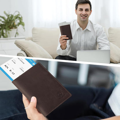 Leather Passport Cover for Men Women, RFID Passport Wallet Case Travel Passport Holder for Family