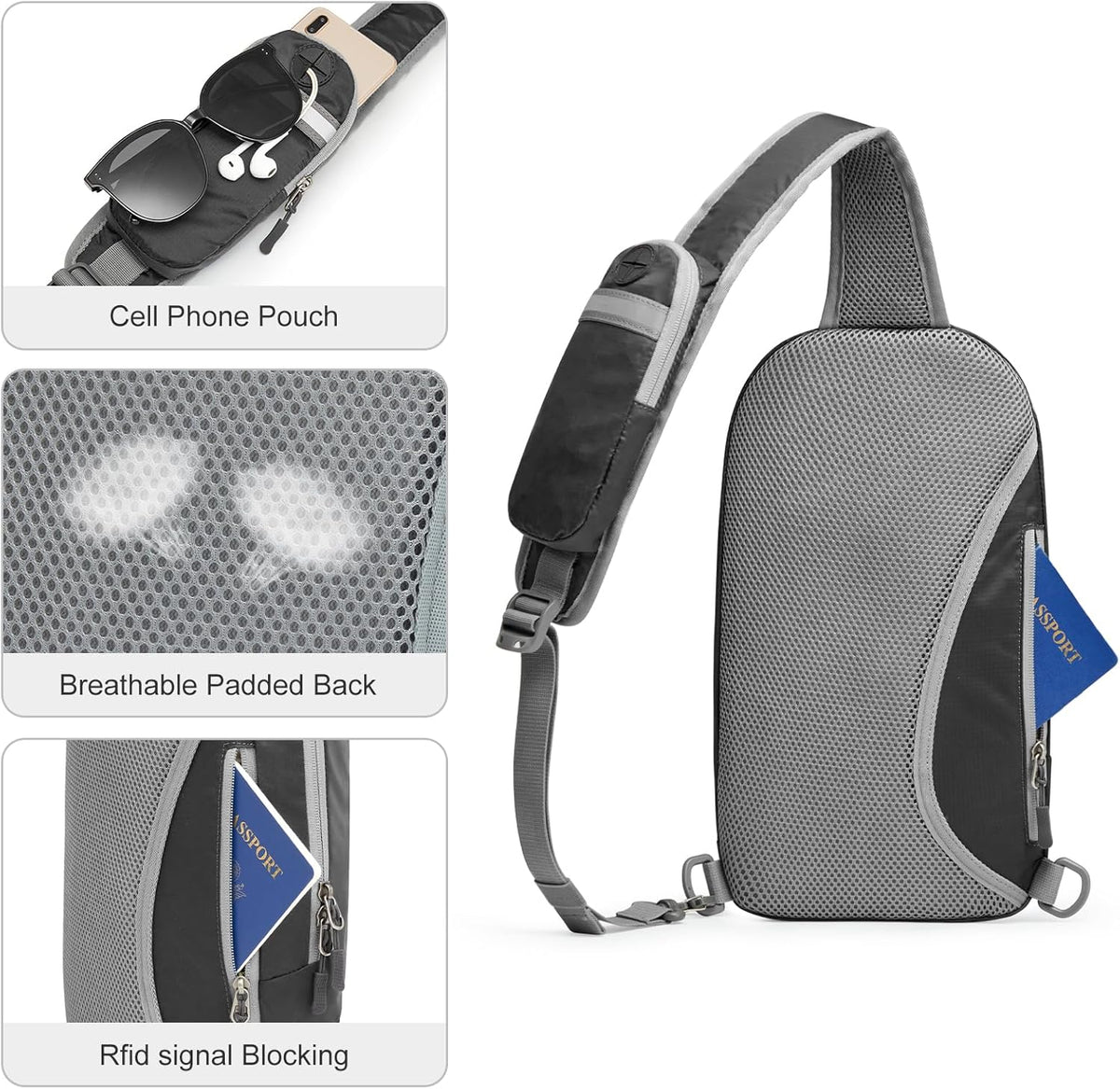 Sling Bag RFID Blocking Lightweight Crossbody Backpack Chest Shoulder Bag for Travel Sports Running | Durable Polyester Fabric, Sports, Running, Daily, Stay Organized, Adjustable Shoulder Straps, Lightweight Shoulder Bag
