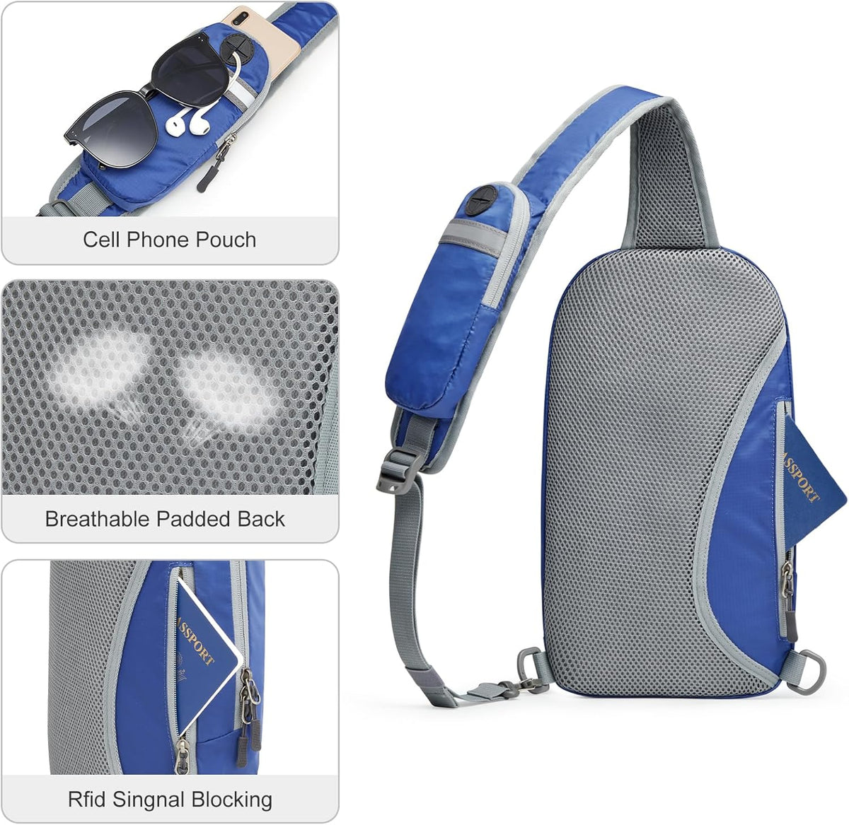 Sling Bag RFID Blocking Lightweight Crossbody Backpack Chest Shoulder Bag for Travel Sports Running | Durable Polyester Fabric, Sports, Running, Daily, Stay Organized, Adjustable Shoulder Straps, Lightweight Shoulder Bag