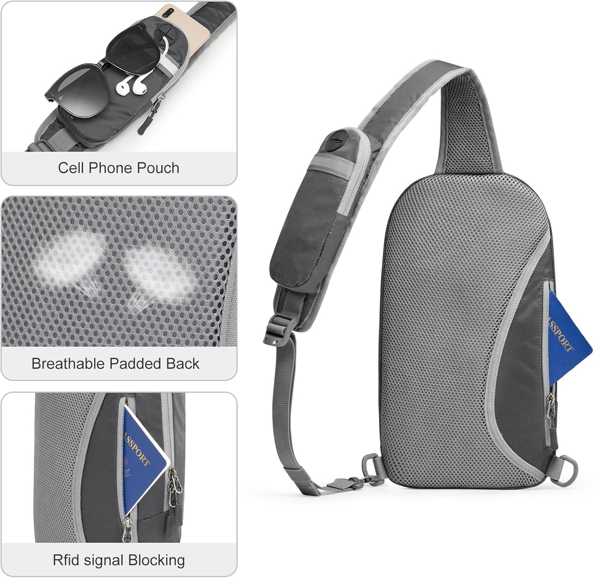 Sling Bag RFID Blocking Lightweight Crossbody Backpack Chest Shoulder Bag for Travel Sports Running | Durable Polyester Fabric, Sports, Running, Daily, Stay Organized, Adjustable Shoulder Straps, Lightweight Shoulder Bag
