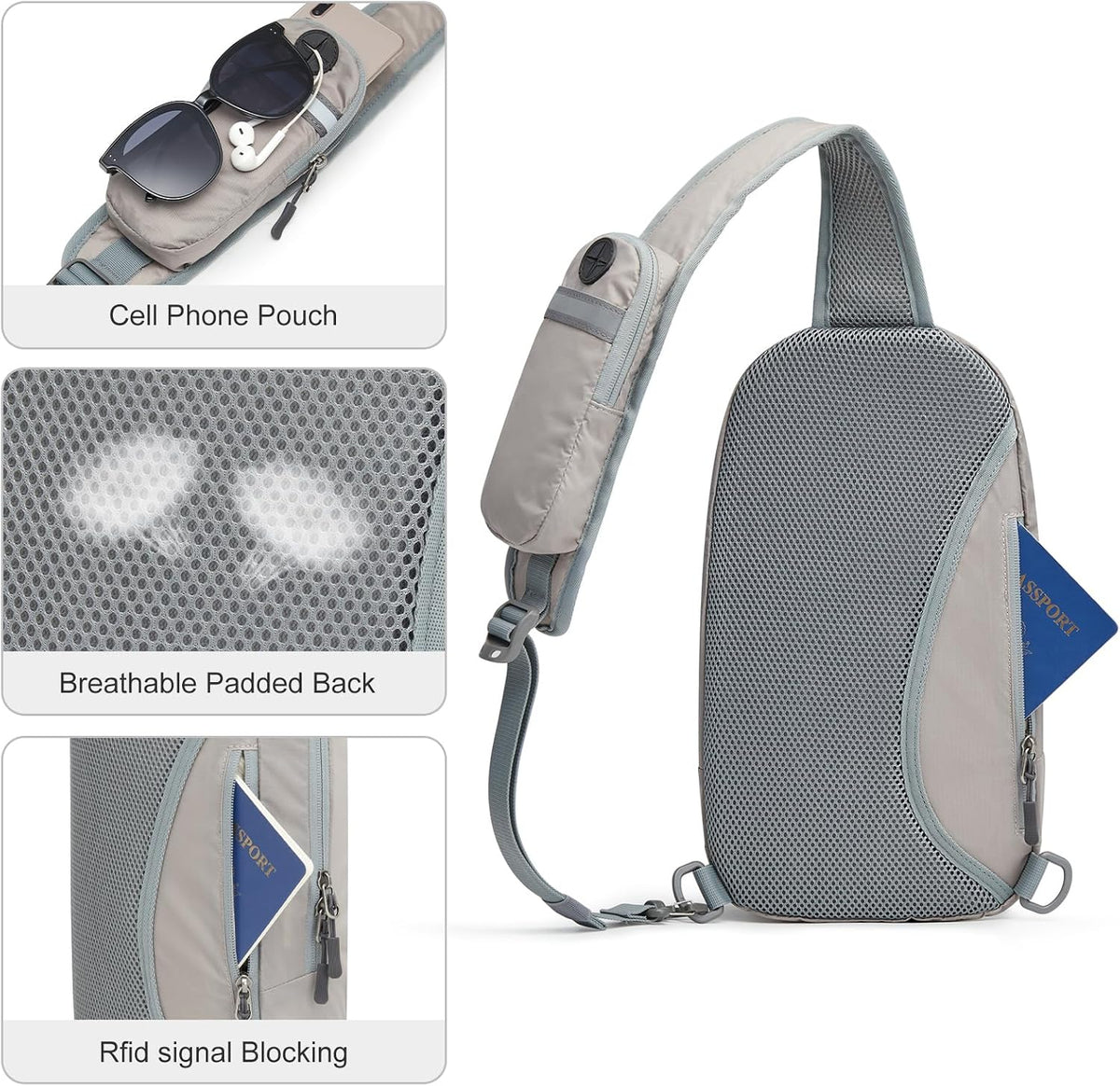 Sling Bag RFID Blocking Lightweight Crossbody Backpack Chest Shoulder Bag for Travel Sports Running | Durable Polyester Fabric, Sports, Running, Daily, Stay Organized, Adjustable Shoulder Straps, Lightweight Shoulder Bag