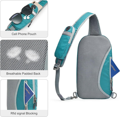Sling Bag RFID Blocking Lightweight Crossbody Backpack Chest Shoulder Bag for Travel Sports Running | Durable Polyester Fabric, Sports, Running, Daily, Stay Organized, Adjustable Shoulder Straps, Lightweight Shoulder Bag