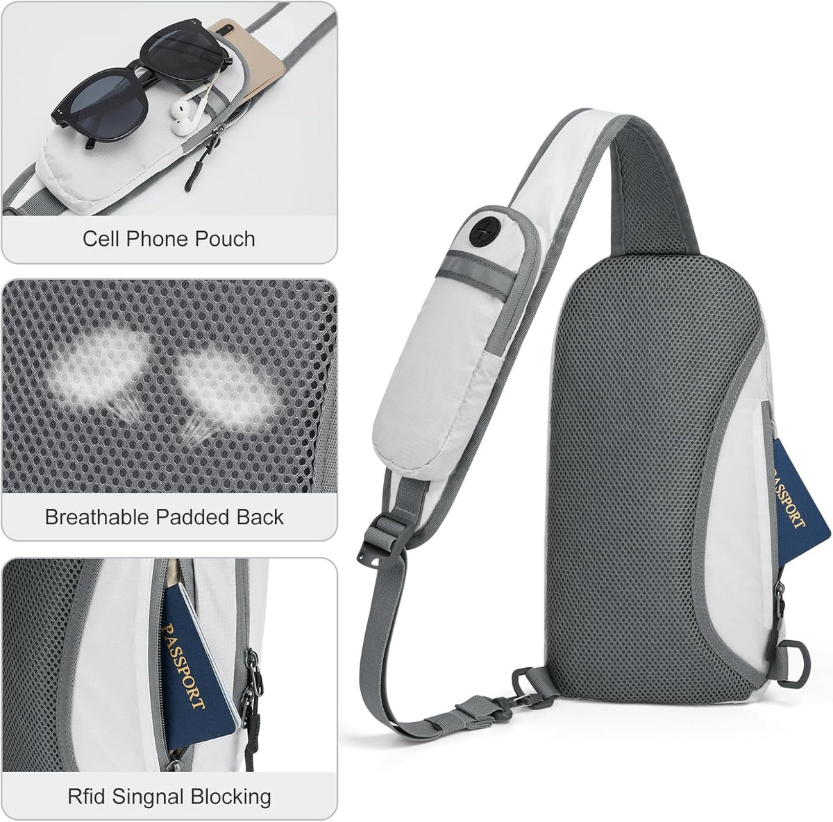 Sling Bag RFID Blocking Lightweight Crossbody Backpack Chest Shoulder Bag for Travel Sports Running | Durable Polyester Fabric, Sports, Running, Daily, Stay Organized, Adjustable Shoulder Straps, Lightweight Shoulder Bag