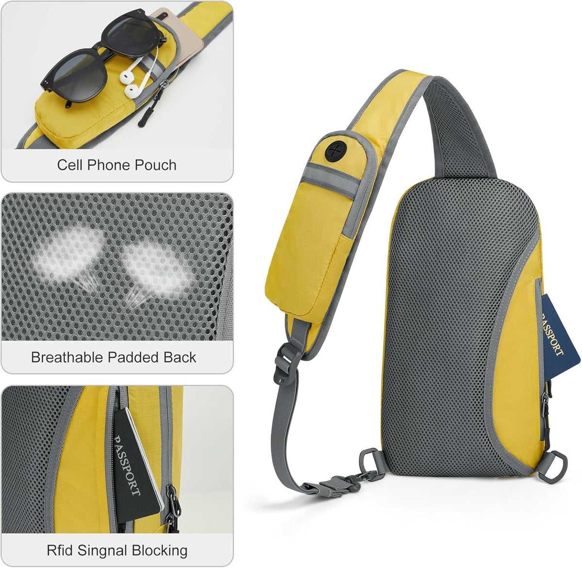 Sling Bag RFID Blocking Lightweight Crossbody Backpack Chest Shoulder Bag for Travel Sports Running | Durable Polyester Fabric, Sports, Running, Daily, Stay Organized, Adjustable Shoulder Straps, Lightweight Shoulder Bag