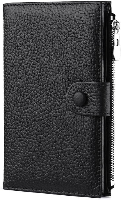 Genuine Leather Passport Holder for International Travel, RFID Blocking Compact Travel Wallet with Card Slots, Zipper Coin Pocket and SIM Slots, Slim Passport Cover Case, Black
