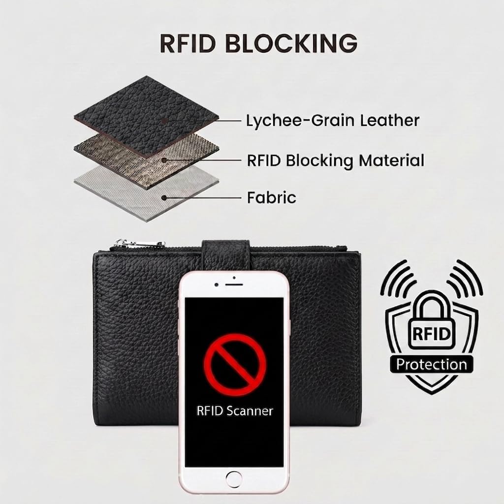 Genuine Leather Passport Holder for International Travel, RFID Blocking Compact Travel Wallet with Card Slots, Zipper Coin Pocket and SIM Slots, Slim Passport Cover Case, Black