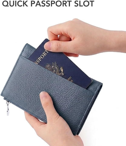 Genuine Leather Passport Holder for International Travel, RFID Blocking Compact Travel Wallet with Card Slots, Zipper Coin Pocket and SIM Slots, Slim Passport Cover Case, Black