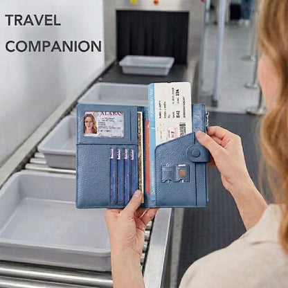 Genuine Leather Passport Holder for International Travel, RFID Blocking Compact Travel Wallet with Card Slots, Zipper Coin Pocket and SIM Slots, Slim Passport Cover Case, Black