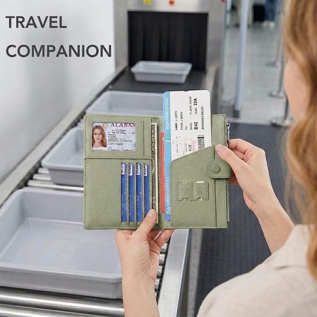 Genuine Leather Passport Holder for International Travel, RFID Blocking Compact Travel Wallet with Card Slots, Zipper Coin Pocket and SIM Slots, Slim Passport Cover Case, Black