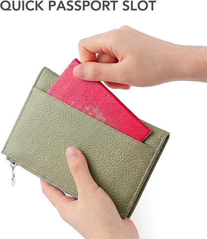 Genuine Leather Passport Holder for International Travel, RFID Blocking Compact Travel Wallet with Card Slots, Zipper Coin Pocket and SIM Slots, Slim Passport Cover Case, Black