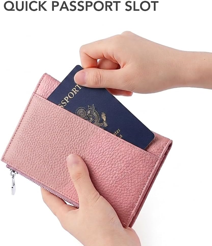 Genuine Leather Passport Holder for International Travel, RFID Blocking Compact Travel Wallet with Card Slots, Zipper Coin Pocket and SIM Slots, Slim Passport Cover Case, Black