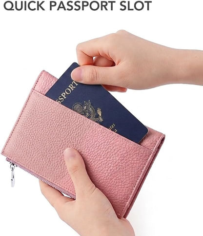 Genuine Leather Passport Holder for International Travel, RFID Blocking Compact Travel Wallet with Card Slots, Zipper Coin Pocket and SIM Slots, Slim Passport Cover Case, Black