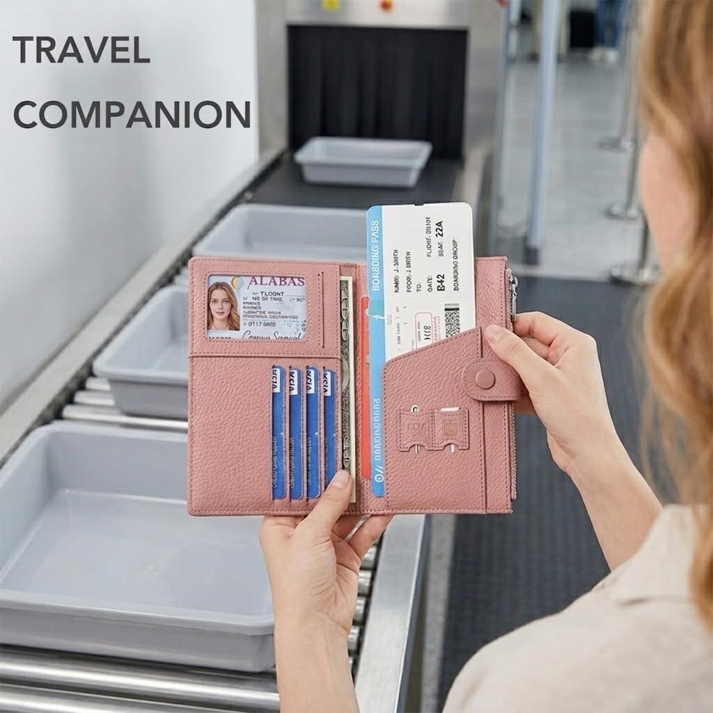 Genuine Leather Passport Holder for International Travel, RFID Blocking Compact Travel Wallet with Card Slots, Zipper Coin Pocket and SIM Slots, Slim Passport Cover Case, Black