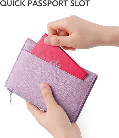 Genuine Leather Passport Holder for International Travel, RFID Blocking Compact Travel Wallet with Card Slots, Zipper Coin Pocket and SIM Slots, Slim Passport Cover Case, Black