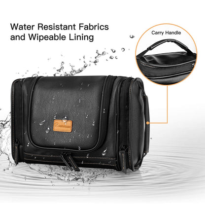Travel Toiletry Bag, Hanging Toiletry Bag for Men, Leather Travel Shower Bag for Toiletries Dopp Kit Bathroom Bag with Metal Hook, Gift for Men (Brown)