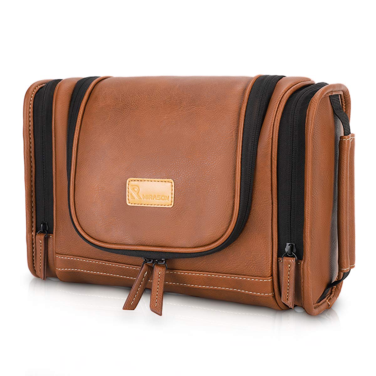 Travel Toiletry Bag, Hanging Toiletry Bag for Men, Leather Travel Shower Bag for Toiletries Dopp Kit Bathroom Bag with Metal Hook, Gift for Men (Brown)