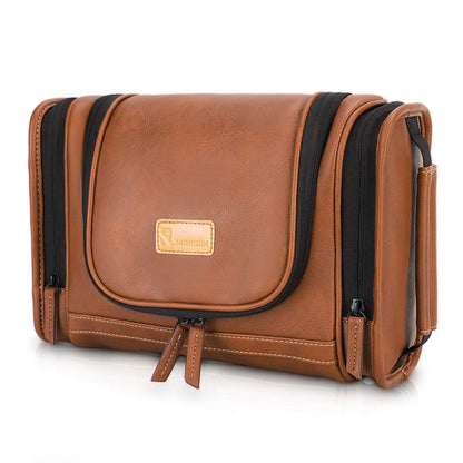 Travel Toiletry Bag, Hanging Toiletry Bag for Men, Leather Travel Shower Bag for Toiletries Dopp Kit Bathroom Bag with Metal Hook, Gift for Men (Brown)