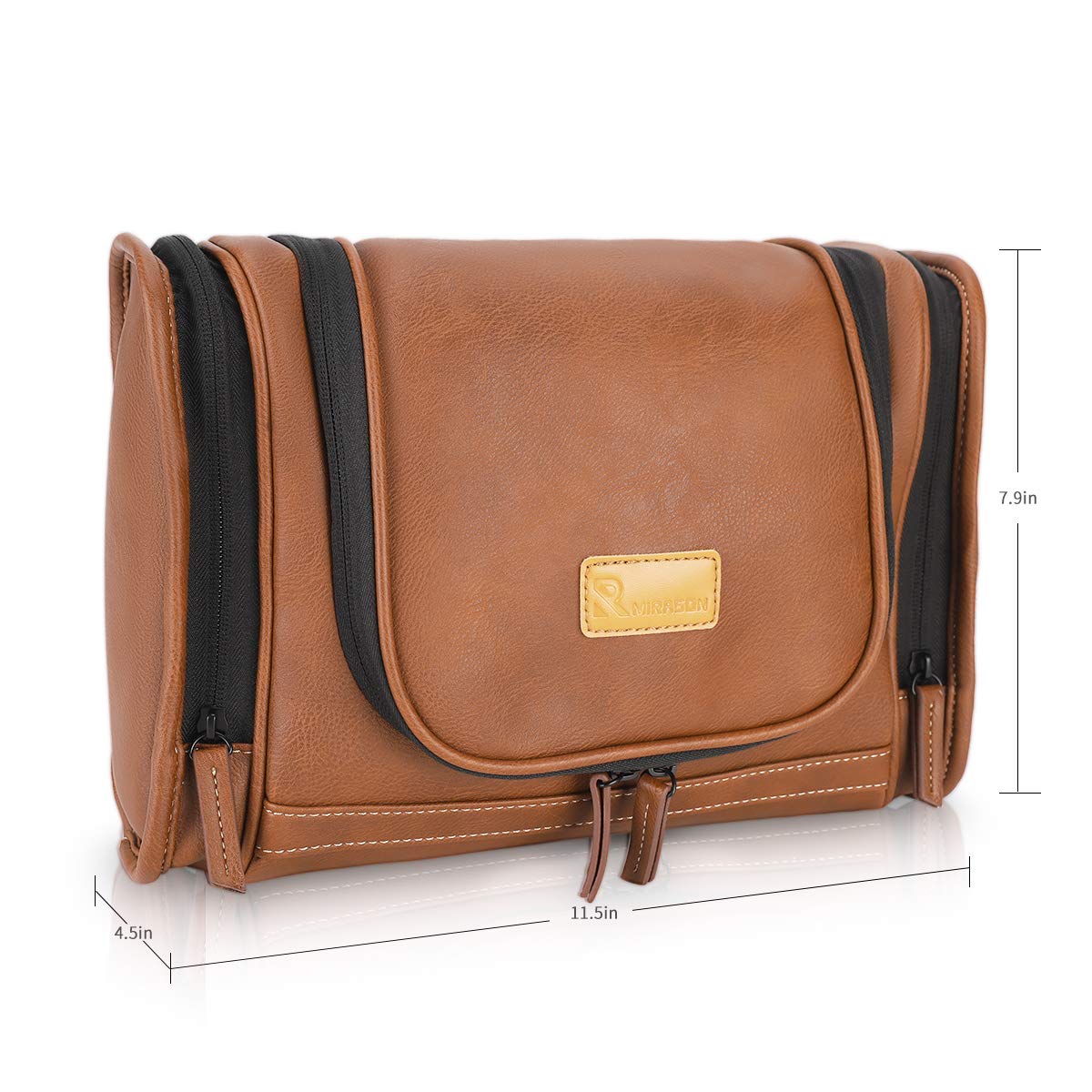 Travel Toiletry Bag, Hanging Toiletry Bag for Men, Leather Travel Shower Bag for Toiletries Dopp Kit Bathroom Bag with Metal Hook, Gift for Men (Brown)
