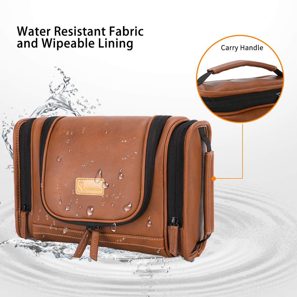 Travel Toiletry Bag, Hanging Toiletry Bag for Men, Leather Travel Shower Bag for Toiletries Dopp Kit Bathroom Bag with Metal Hook, Gift for Men (Brown)