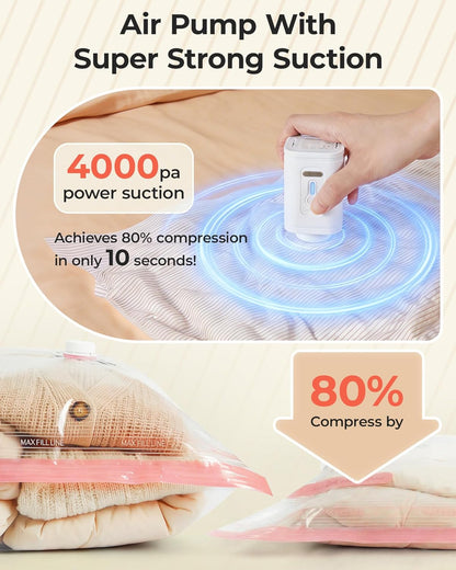 Vacuum Bags for Travel with Rechargeable Air Pump, Portable Space Saver Bags for Travel & Home, Vacuum Compression Seal Bag for Clothing, 18 Pack Pink with Shoe, Laundry & Toiletry Bags