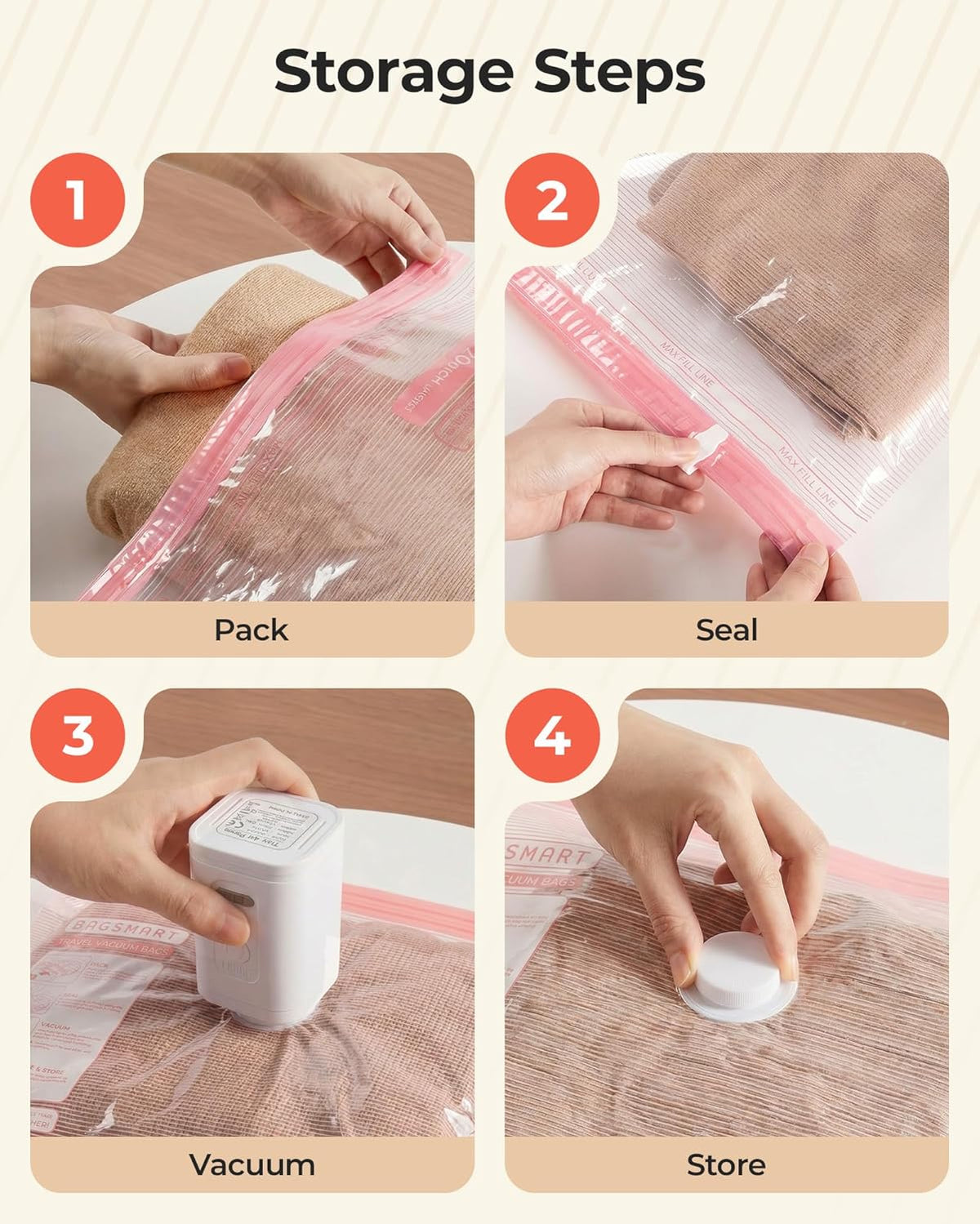 Vacuum Bags for Travel with Rechargeable Air Pump, Portable Space Saver Bags for Travel & Home, Vacuum Compression Seal Bag for Clothing, 18 Pack Pink with Shoe, Laundry & Toiletry Bags