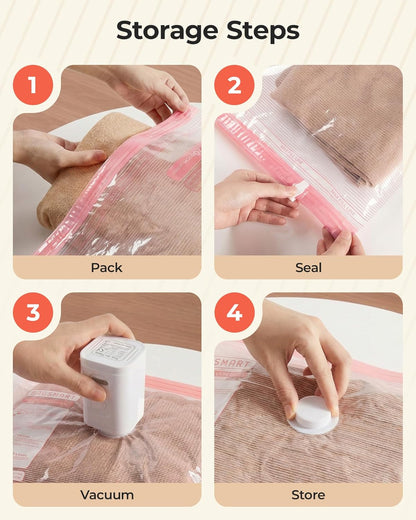 Vacuum Bags for Travel with Rechargeable Air Pump, Portable Space Saver Bags for Travel & Home, Vacuum Compression Seal Bag for Clothing, 18 Pack Pink with Shoe, Laundry & Toiletry Bags
