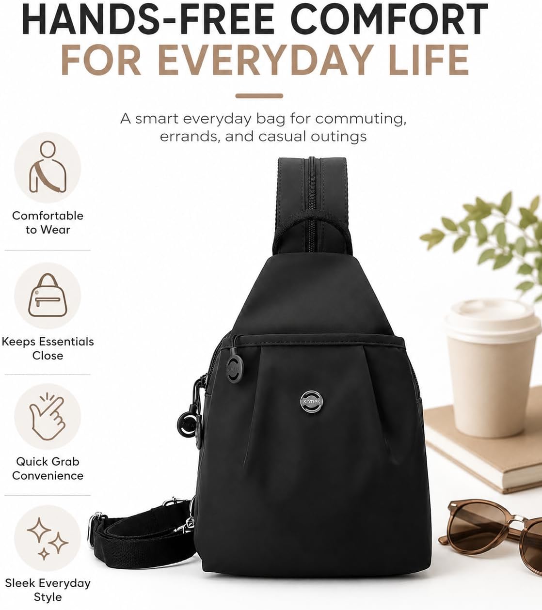 Sling Backpack for Women, Water-Resistant Crossbody Chest Bag for Travel, Work, Gym, Students & Daily Use
