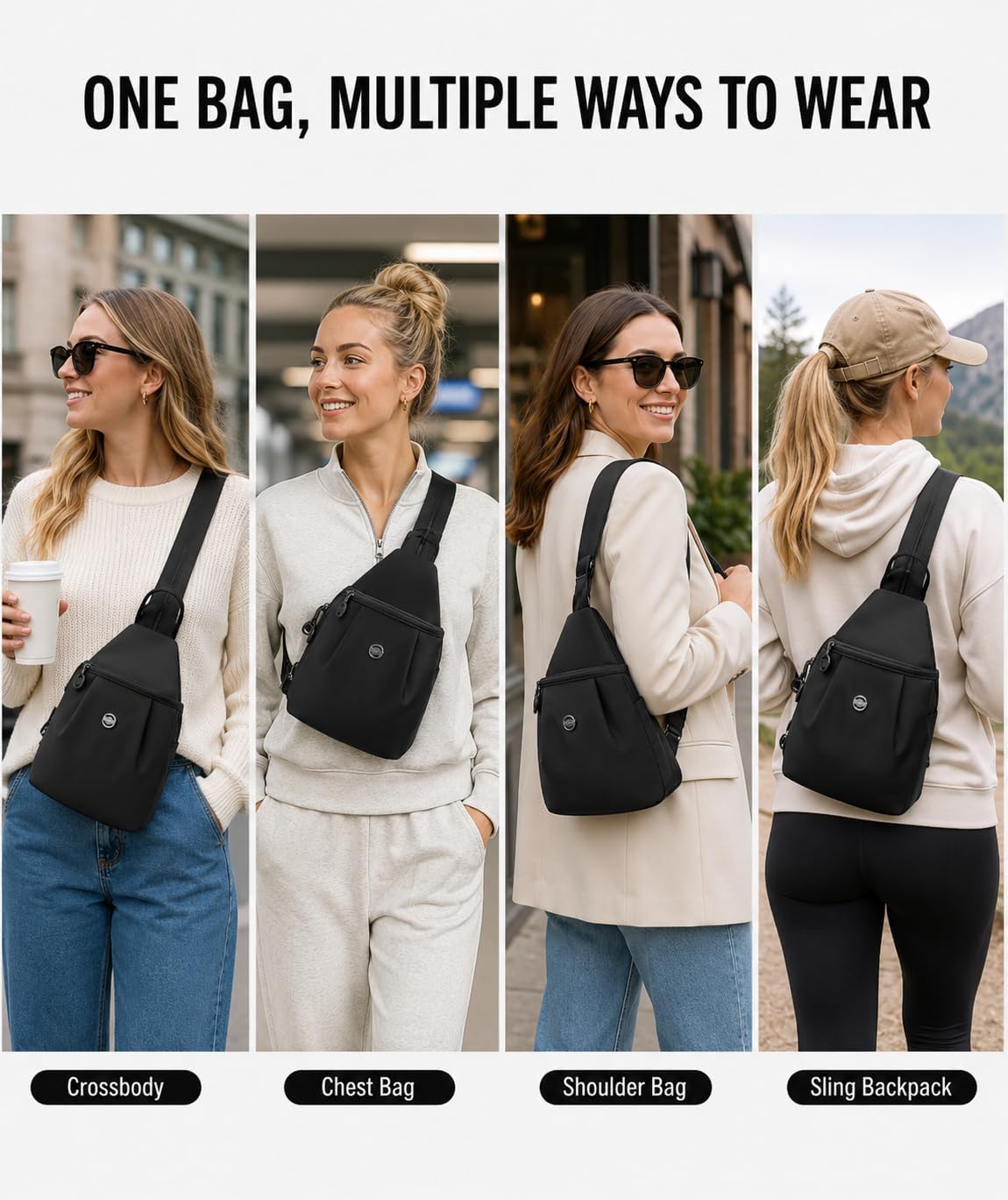 Sling Backpack for Women, Water-Resistant Crossbody Chest Bag for Travel, Work, Gym, Students & Daily Use