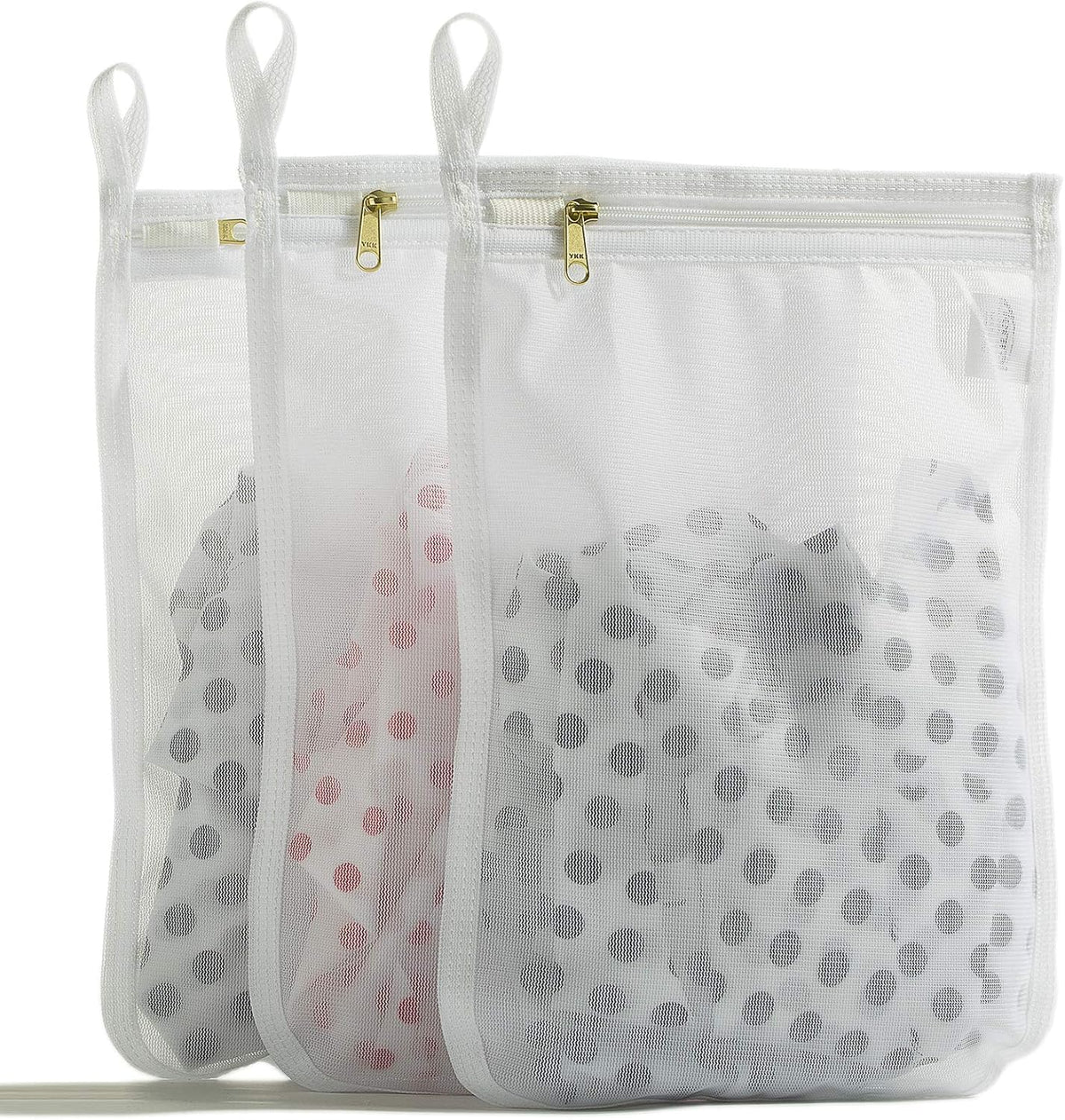 Delicates Laundry Bags, Bra Fine Mesh Wash Bag for Underwear, Lingerie, Bra, Pantyhose, Socks, Use YKK Zipper, Have Hanger Loops, Small Openings (White, 3 Small)
