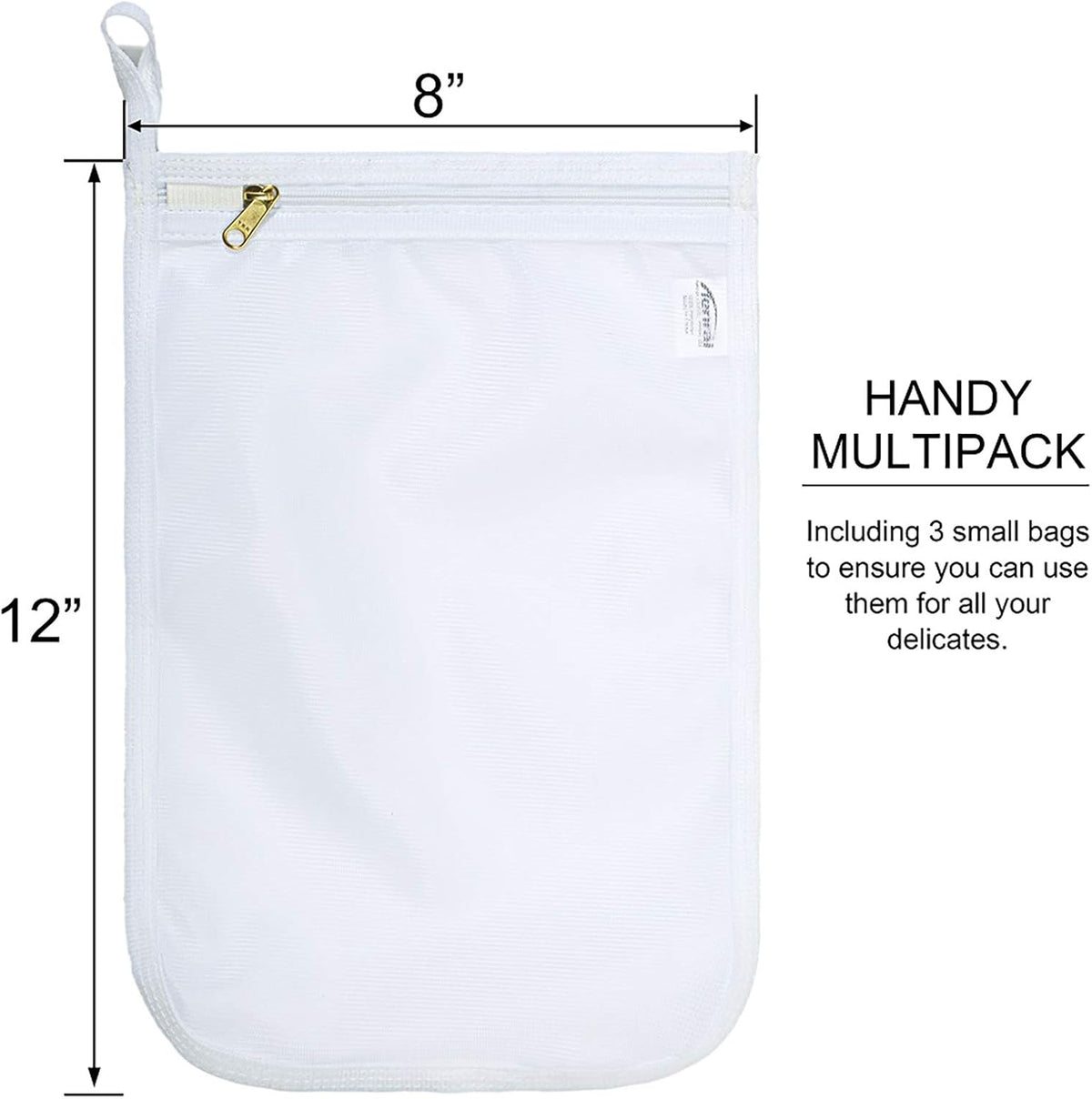 Delicates Laundry Bags, Bra Fine Mesh Wash Bag for Underwear, Lingerie, Bra, Pantyhose, Socks, Use YKK Zipper, Have Hanger Loops, Small Openings (White, 3 Small)