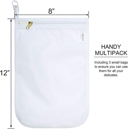 Delicates Laundry Bags, Bra Fine Mesh Wash Bag for Underwear, Lingerie, Bra, Pantyhose, Socks, Use YKK Zipper, Have Hanger Loops, Small Openings (White, 3 Small)