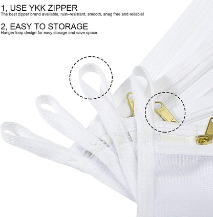 Delicates Laundry Bags, Bra Fine Mesh Wash Bag for Underwear, Lingerie, Bra, Pantyhose, Socks, Use YKK Zipper, Have Hanger Loops, Small Openings (White, 3 Small)