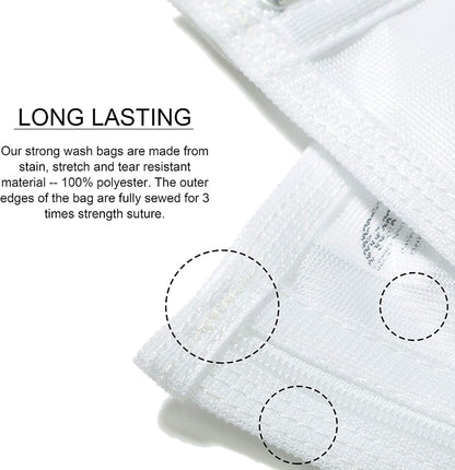 Delicates Laundry Bags, Bra Fine Mesh Wash Bag for Underwear, Lingerie, Bra, Pantyhose, Socks, Use YKK Zipper, Have Hanger Loops, Small Openings (White, 3 Small)