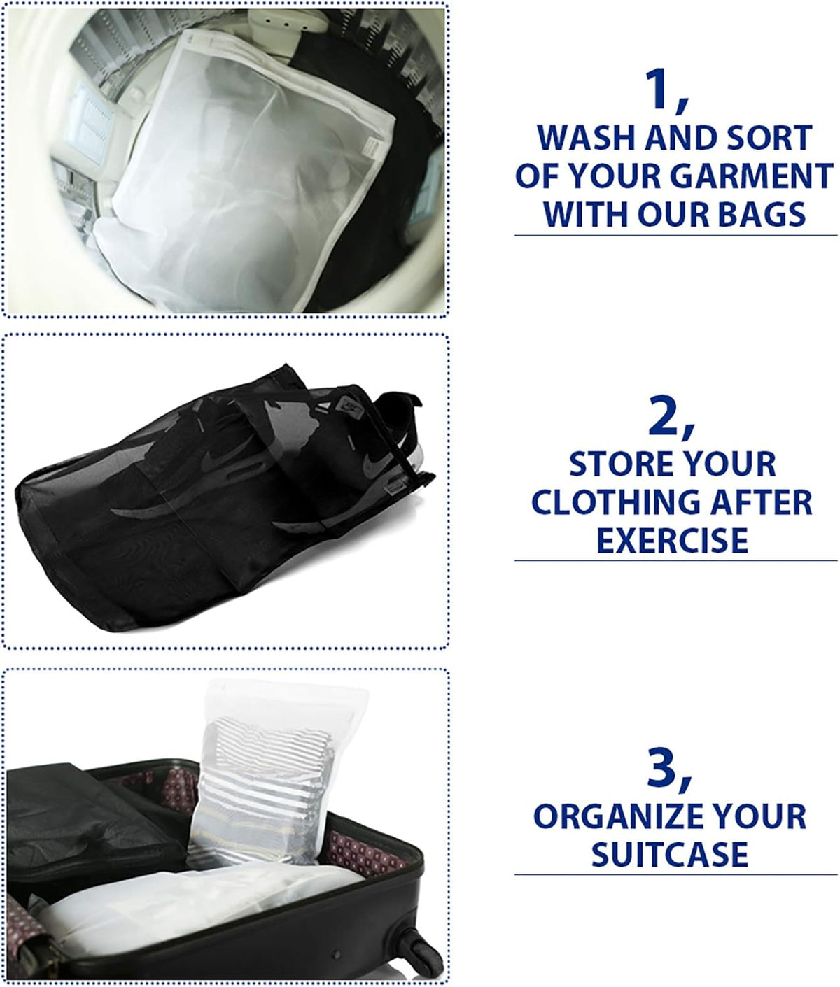 Delicates Laundry Bags, Bra Fine Mesh Wash Bag for Underwear, Lingerie, Bra, Pantyhose, Socks, Use YKK Zipper, Have Hanger Loops, Small Openings (White, 3 Small)
