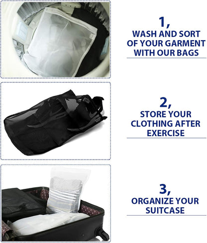 Delicates Laundry Bags, Bra Fine Mesh Wash Bag for Underwear, Lingerie, Bra, Pantyhose, Socks, Use YKK Zipper, Have Hanger Loops, Small Openings (White, 3 Small)