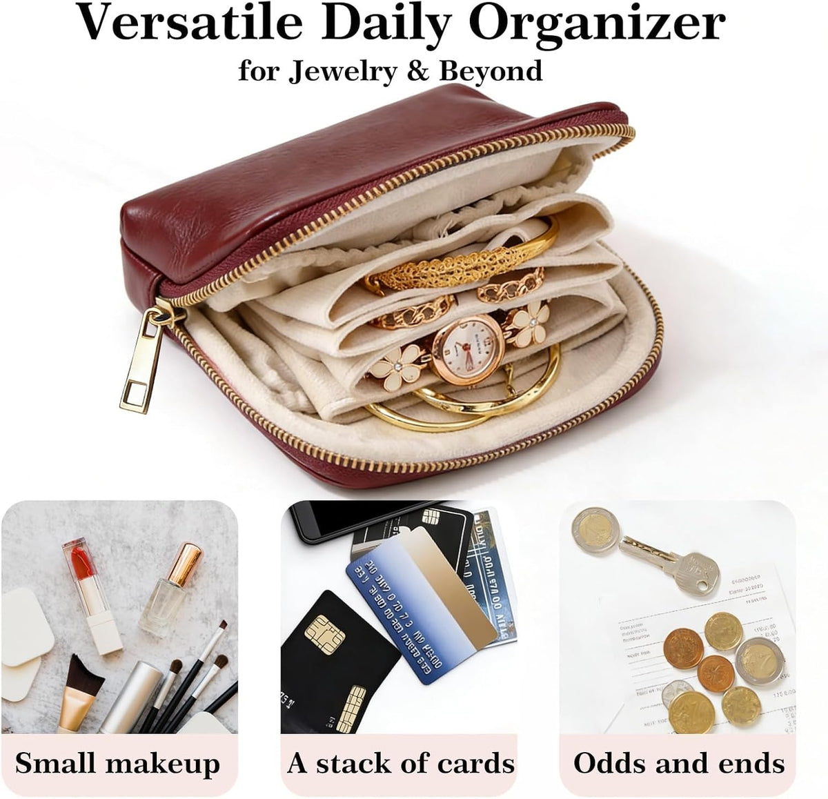 Mini Travel Jewelry Organizer Bag Portable Travel Jewelry Case Small Bag Organizer Pouch for Traveling and Storage for Earring, Ring, Necklace, Bracelet with Velvet Lining, grey