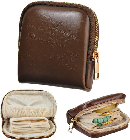 Mini Travel Jewelry Organizer Bag Portable Travel Jewelry Case Small Bag Organizer Pouch for Traveling and Storage for Earring, Ring, Necklace, Bracelet with Velvet Lining, grey