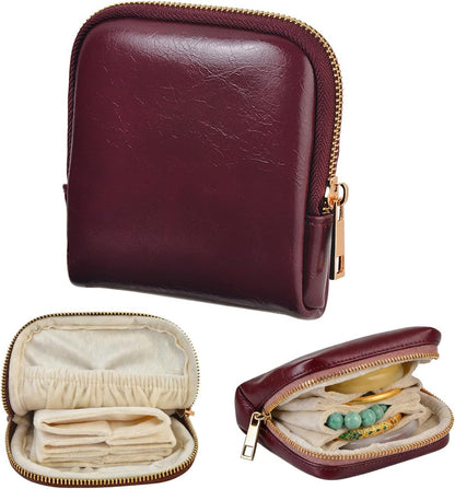 Mini Travel Jewelry Organizer Bag Portable Travel Jewelry Case Small Bag Organizer Pouch for Traveling and Storage for Earring, Ring, Necklace, Bracelet with Velvet Lining, grey