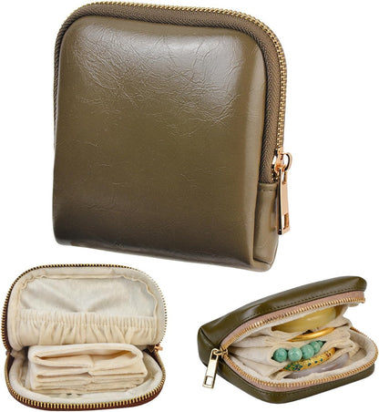 Mini Travel Jewelry Organizer Bag Portable Travel Jewelry Case Small Bag Organizer Pouch for Traveling and Storage for Earring, Ring, Necklace, Bracelet with Velvet Lining, grey