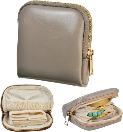 Mini Travel Jewelry Organizer Bag Portable Travel Jewelry Case Small Bag Organizer Pouch for Traveling and Storage for Earring, Ring, Necklace, Bracelet with Velvet Lining, grey